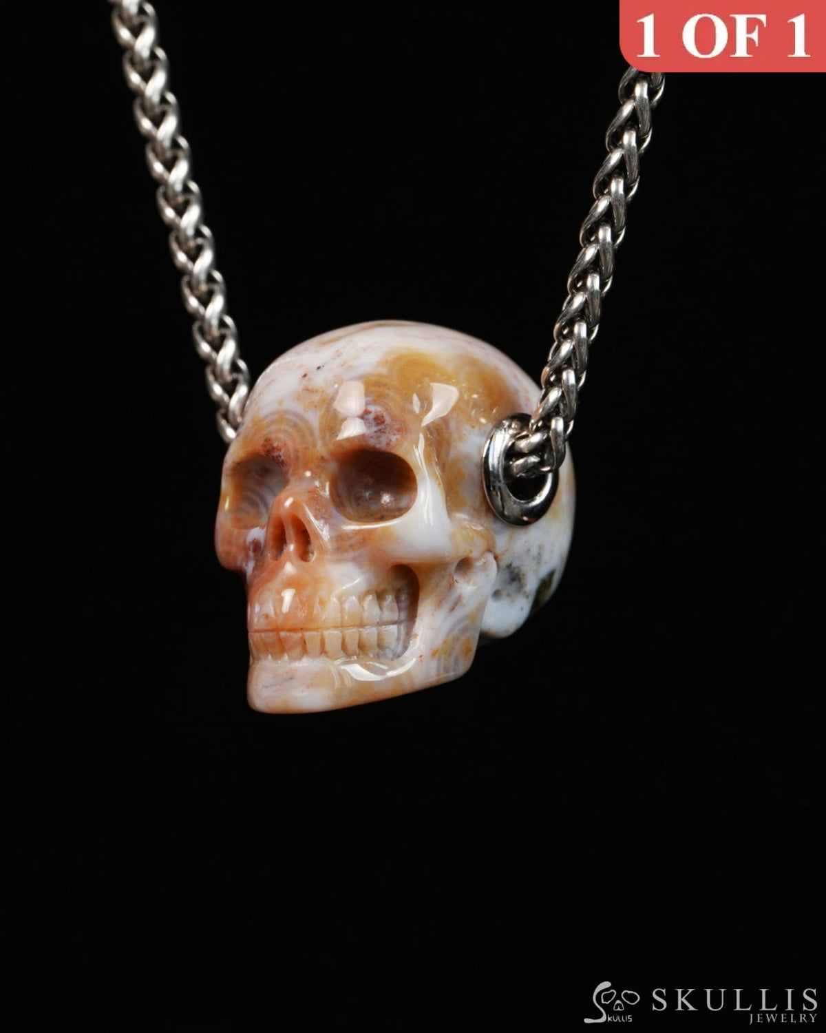 Skullis Signature Ocean Jasper Gem Skull Pendant or Necklace Hand Carved for Women & Men - 9900307 - Skull Pendants