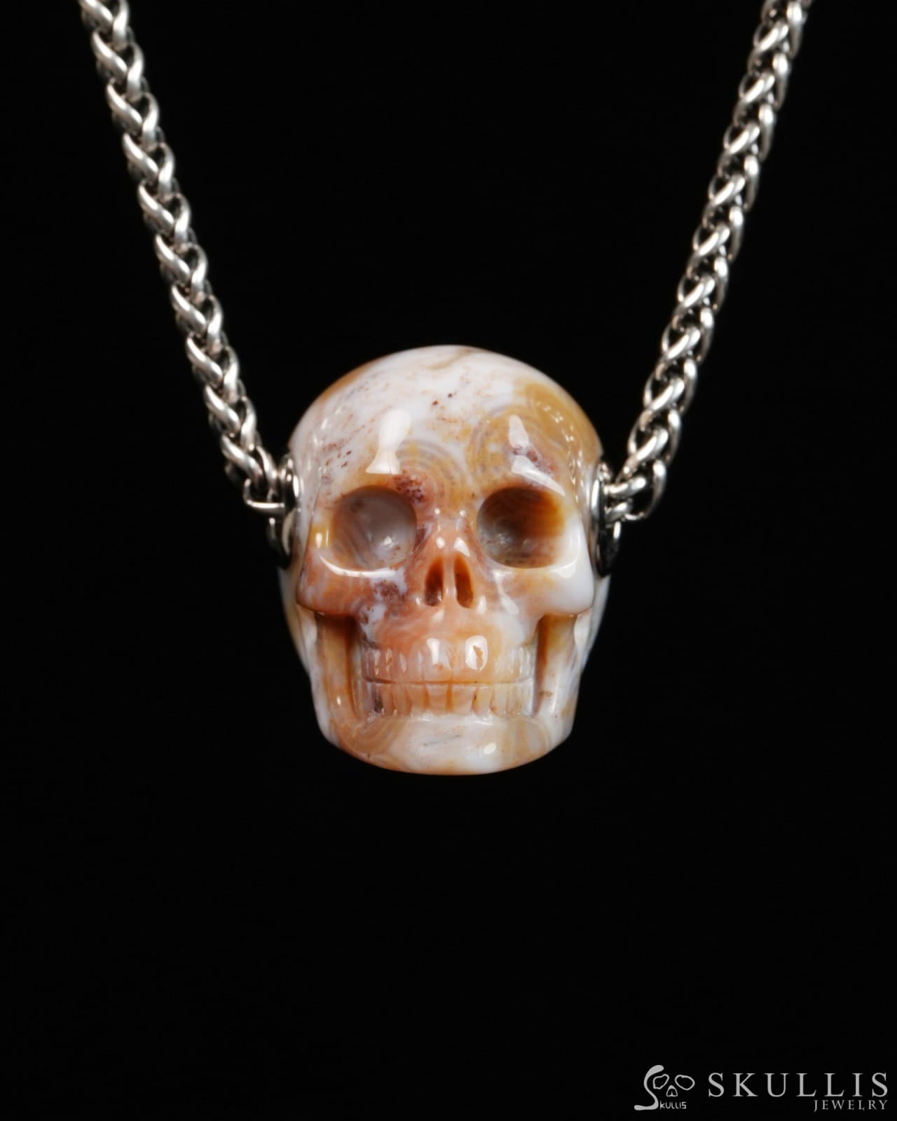 Skullis Signature Ocean Jasper Gem Skull Pendant or Necklace Hand Carved for Women & Men - 9900307 - Skull Pendants