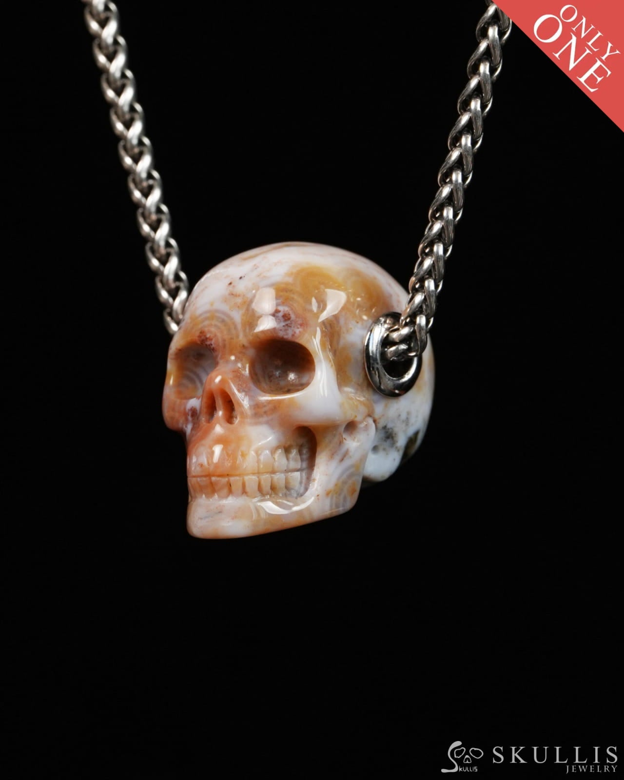 Skullis Signature Ocean Jasper Gem Skull Pendant or Necklace, Hand