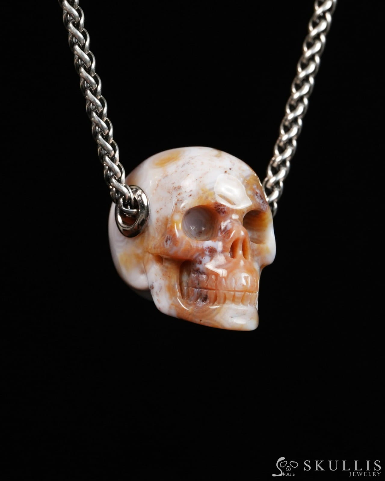 Skullis Signature Ocean Jasper Gem Skull Pendant or Necklace, Hand