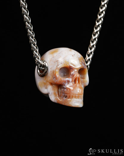 Skullis Signature Ocean Jasper Gem Skull Pendant or Necklace Hand Carved for Women & Men - 9900307 - Skull Pendants