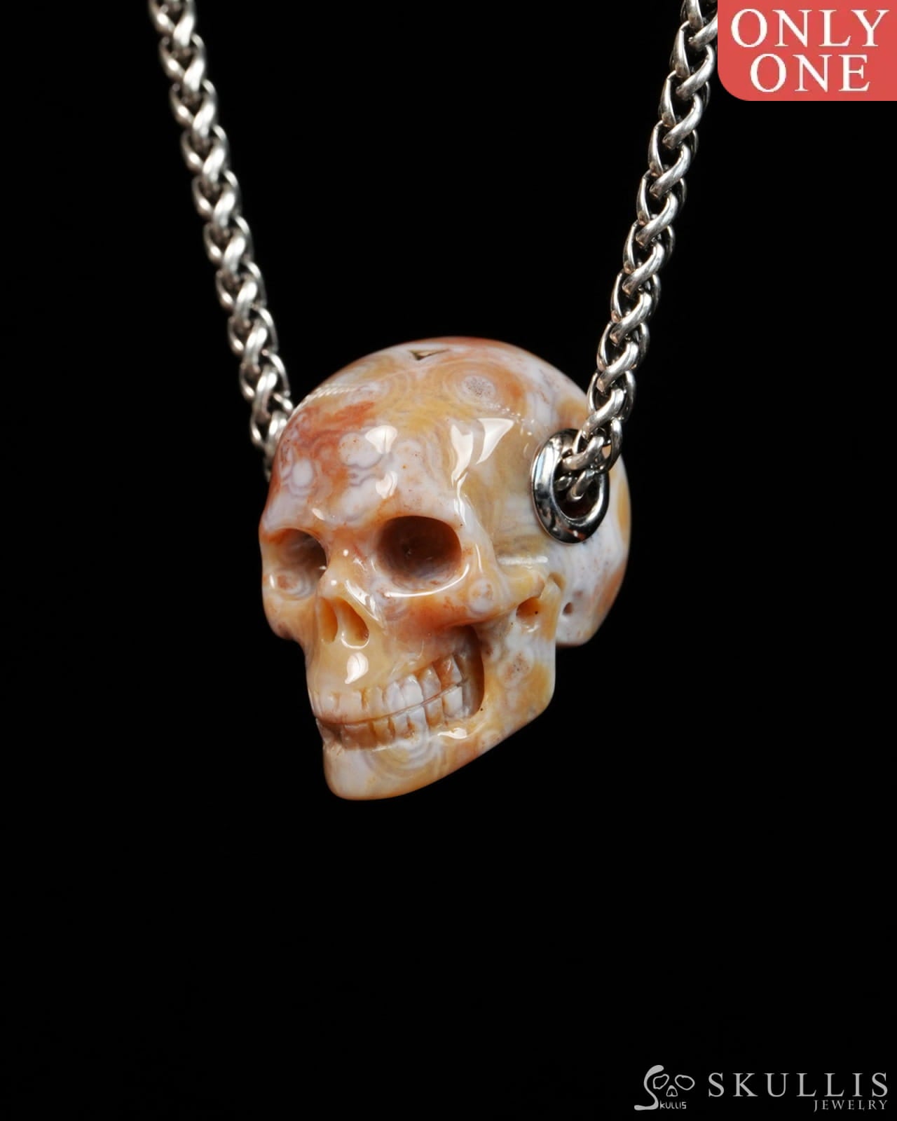 Skullis Signature Ocean Jasper Gem Skull Pendant or Necklace Hand Carved for Women & Men - 9900308 - Skull Pendants