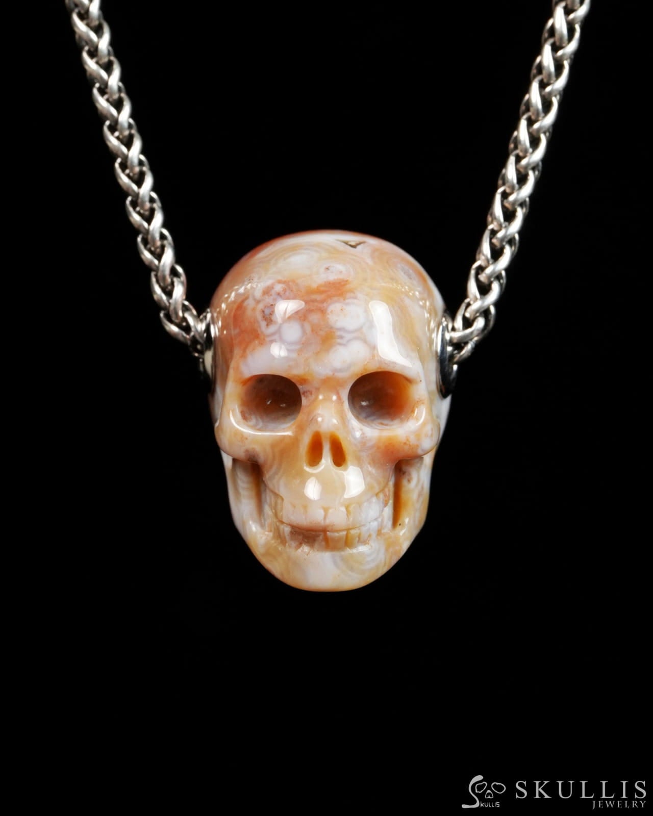 Skullis Signature Ocean Jasper Gem Skull Pendant or Necklace Hand Carved for Women & Men - 9900308 - Skull Pendants