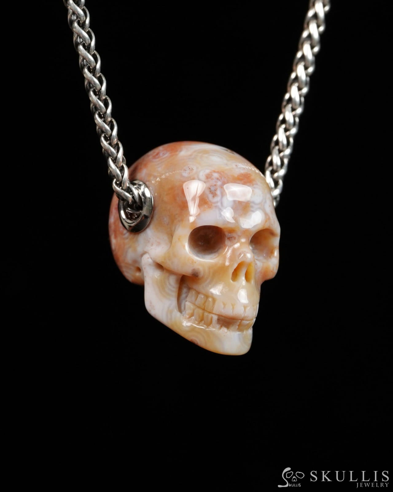 Skullis Signature Ocean Jasper Gem Skull Pendant or Necklace Hand Carved for Women & Men - 9900308 - Skull Pendants
