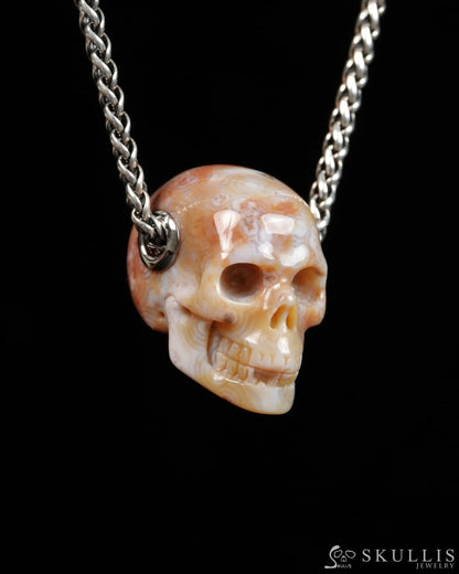 Skullis Signature Ocean Jasper Gem Skull Pendant or Necklace Hand Carved for Women & Men - 9900308 - Skull Pendants