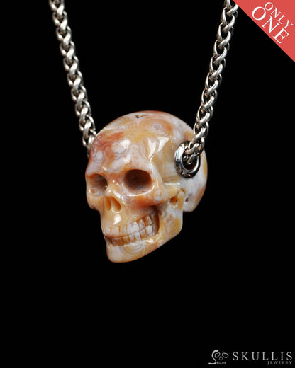 Skullis Signature Ocean Jasper Gem Skull Pendant or Necklace Hand Carved for Women & Men - 9900308 - Skull Pendants