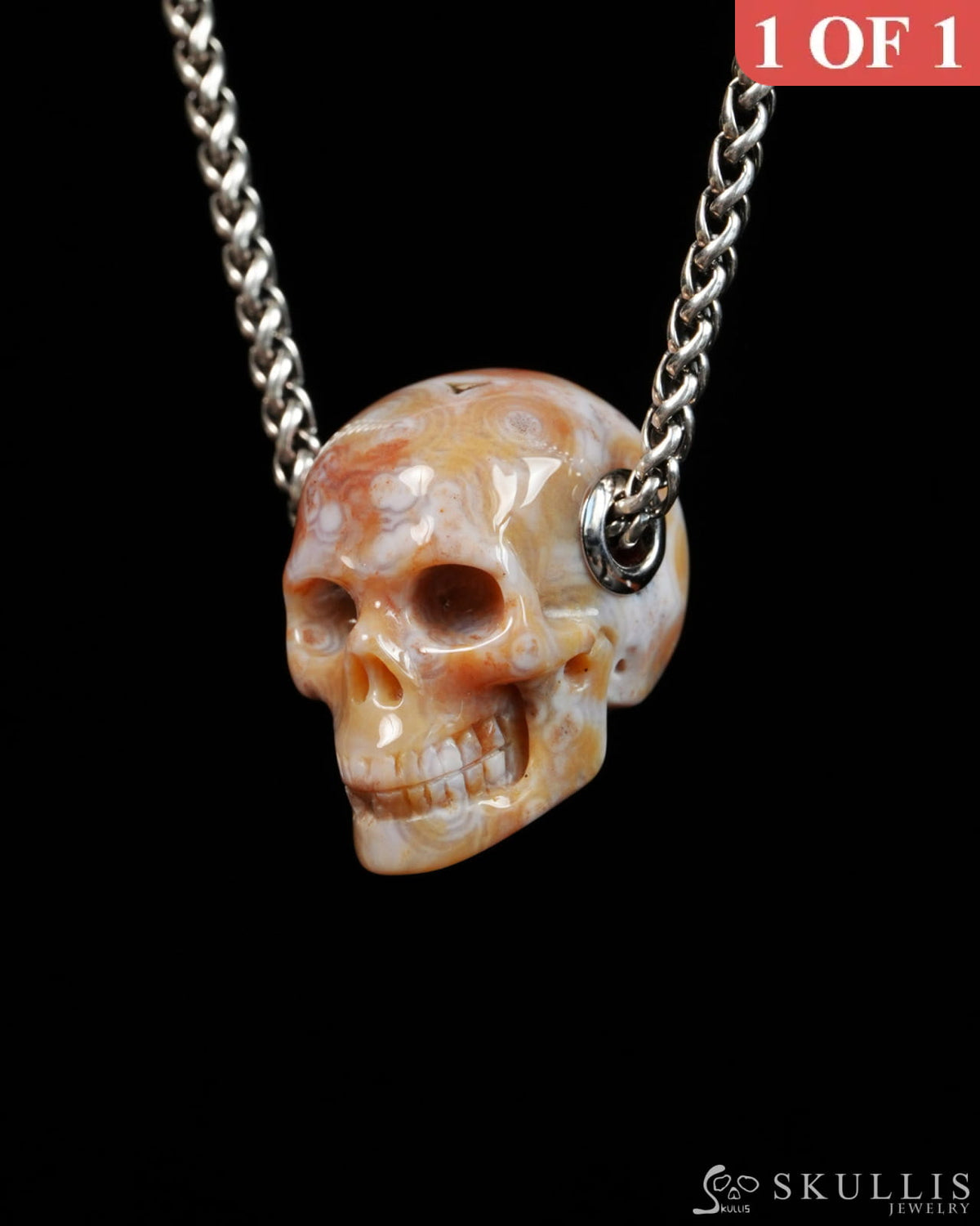 Skullis Signature Ocean Jasper Gem Skull Pendant or Necklace Hand Carved for Women & Men - 9900308 - Skull Pendants