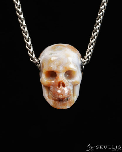 Skullis Signature Ocean Jasper Gem Skull Pendant or Necklace Hand Carved for Women & Men - 9900309 - Skull Pendants