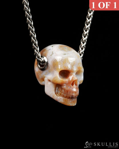 Skullis Signature Ocean Jasper Gem Skull Pendant or Necklace Hand Carved for Women & Men - 9900309 - Skull Pendants