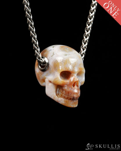Skullis Signature Ocean Jasper Gem Skull Pendant or Necklace Hand Carved for Women & Men - 9900309 - Skull Pendants