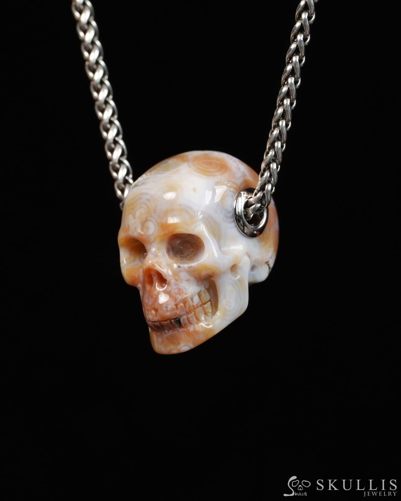 Skullis Signature Ocean Jasper Gem Skull Pendant or Necklace Hand Carved for Women & Men - 9900309 - Skull Pendants