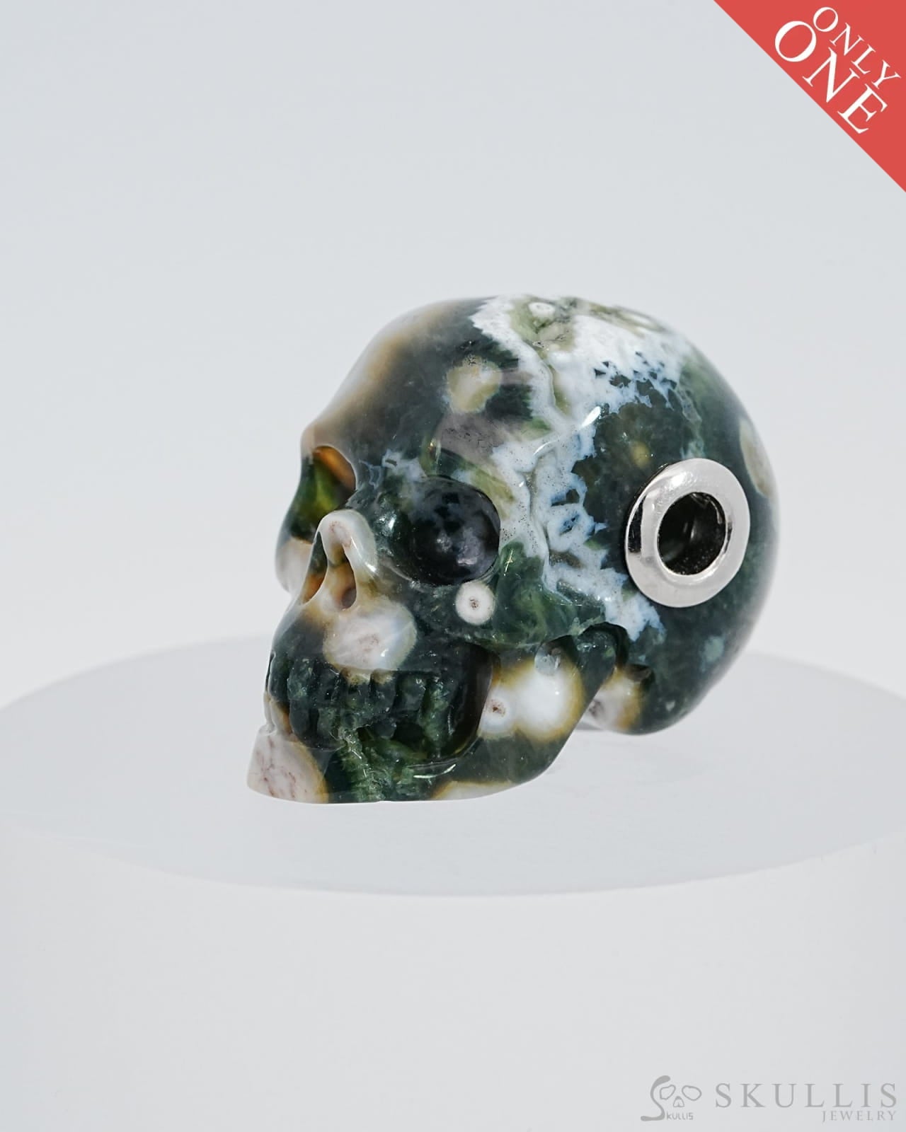 Skullis Signature Ocean Jasper Gem Skull Pendant Or Necklace Hand Carved Sterling Silver 925 Chain