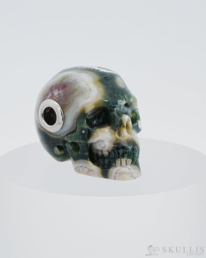 Skullis Signature Ocean Jasper Gem Skull Pendant Or Necklace Hand Carved Sterling Silver 925 Chain