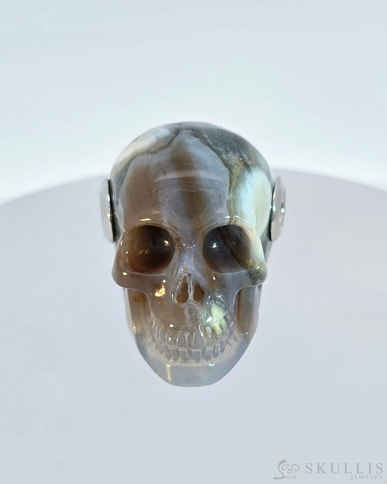 Skullis Signature Ocean Jasper Gem Skull Pendant Or Necklace Hand Carved Sterling Silver.925 Chain