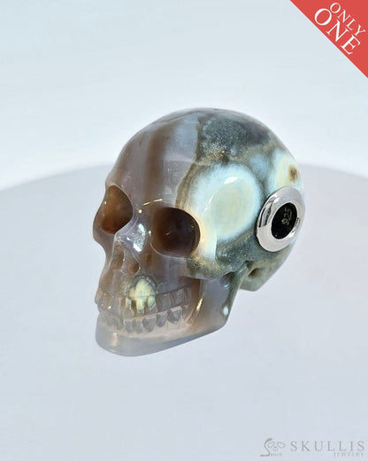 Skullis Signature Ocean Jasper Gem Skull Pendant Or Necklace Hand Carved Sterling Silver.925 Chain
