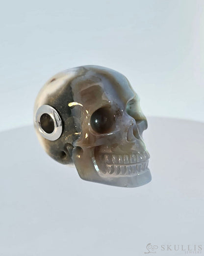 Skullis Signature Ocean Jasper Gem Skull Pendant Or Necklace Hand Carved Sterling Silver.925 Chain