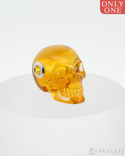 Skullis Signature Citrine Gem Skull Pendant Or Necklace Hand Carved Sterling Silver 925 Chain For
