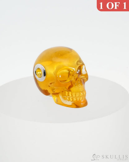 Skullis Signature Citrine Gem Skull Pendant Or Necklace Hand Carved Sterling Silver 925 Chain For