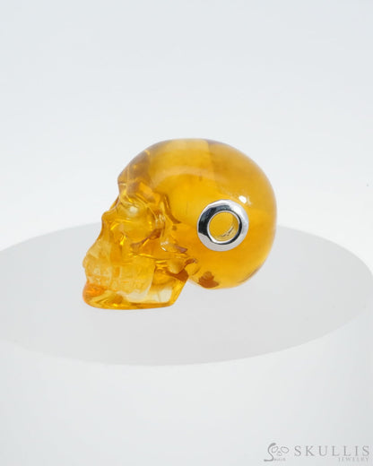 Skullis Signature Citrine Gem Skull Pendant Or Necklace Hand Carved Sterling Silver 925 Chain For