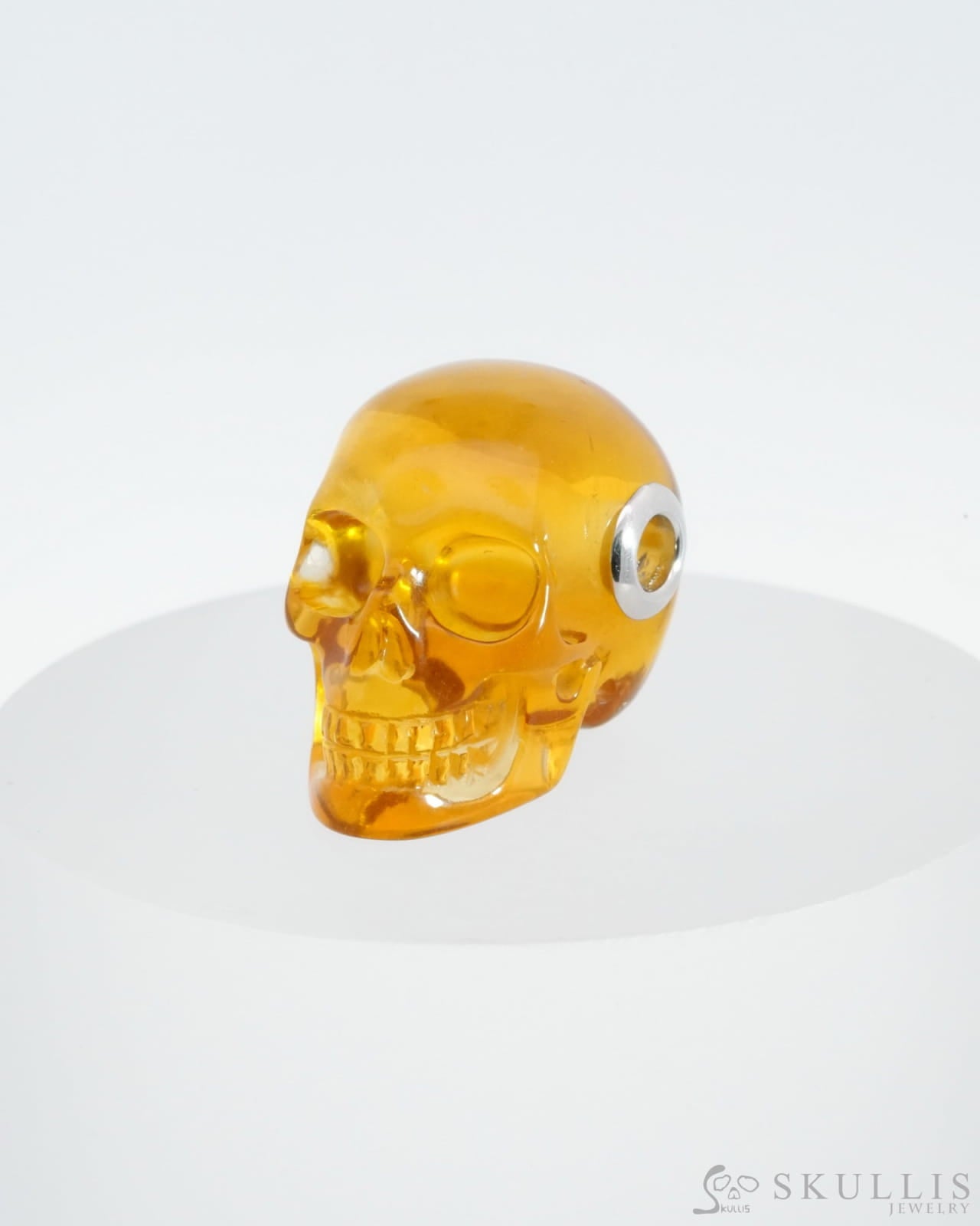 Skullis Signature Citrine Gem Skull Pendant Or Necklace Hand Carved Sterling Silver 925 Chain For