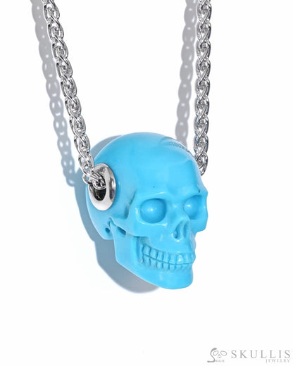 Skullis Signature Turquoise Gem Skull Pendant or Necklace Hand Carved Sterling Silver 925 Chain for Women & Men Skull