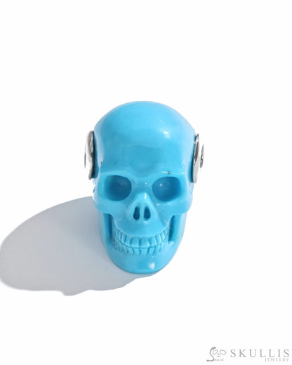 Skullis Signature Turquoise Gem Skull Pendant or Necklace Hand Carved Sterling Silver 925 Chain for Women & Men Skull