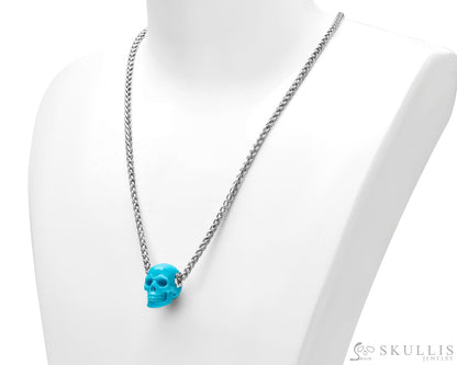 Skullis Signature Peruvian Turquoise Gem Skull Pendant or Necklace Hand Carved Sterling Silver 925 Chain for Women &