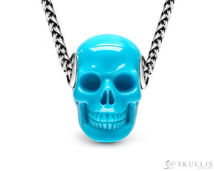 Skullis Signature Peruvian Turquoise Gem Skull Pendant or Necklace Hand Carved Sterling Silver 925 Chain for Women &