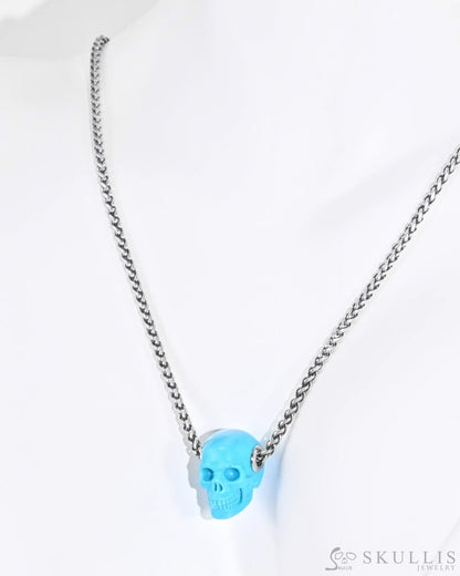 Skullis Signature Turquoise Gem Skull Pendant or Necklace Hand Carved Sterling Silver 925 Chain for Women & Men Skull