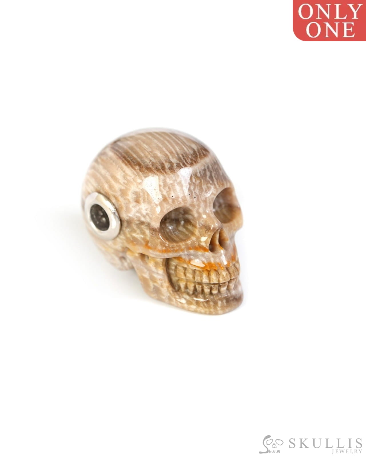 Skullis Signature Coral Fossil Gem Skull Pendant or Necklace Hand Carved Sterling Silver 925 Chain for Women & Men