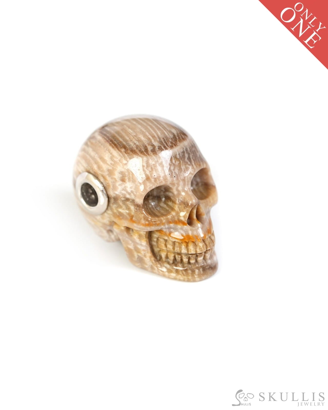 Skullis Signature Coral Fossil Gem Skull Pendant or Necklace Hand Carved Sterling Silver 925 Chain for Women & Men