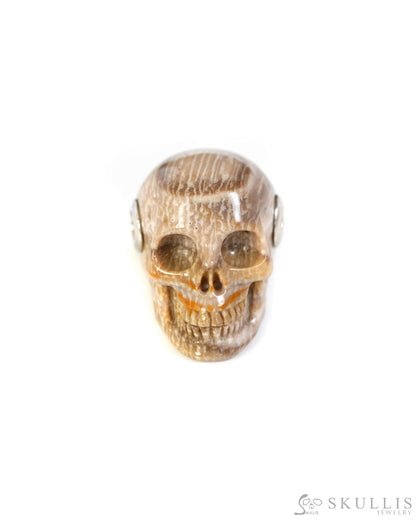 Skullis Signature Coral Fossil Gem Skull Pendant or Necklace Hand Carved Sterling Silver 925 Chain for Women & Men