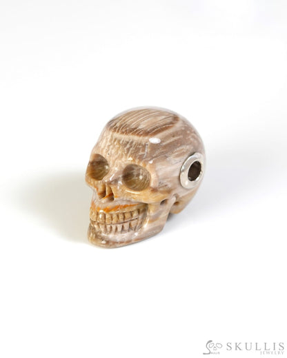 Skullis Signature Coral Fossil Gem Skull Pendant or Necklace Hand Carved Sterling Silver 925 Chain for Women & Men