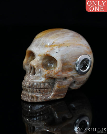 Skullis Signature Petrified Wood Gem Skull Pendant or Necklace Hand Carved Sterling Silver 925 Chain for Women & Men