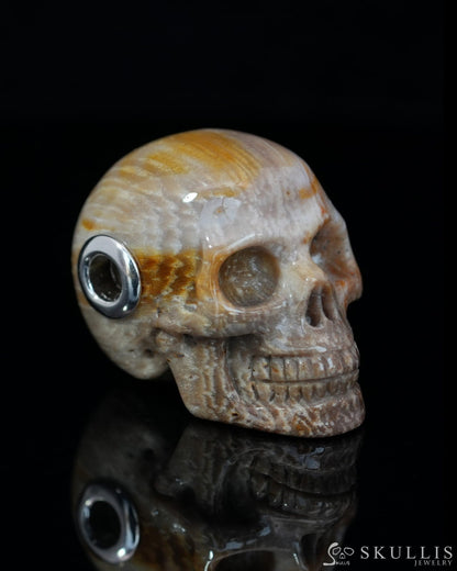 Skullis Signature Petrified Wood Gem Skull Pendant or Necklace Hand Carved Sterling Silver 925 Chain for Women & Men