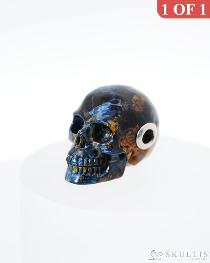 Skullis Signature Pietersite Gem Skull Pendant or Necklace Hand Carved Sterling Silver 925 Chain for Women & Men