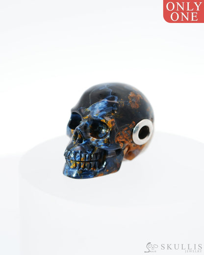 Skullis Signature Pietersite Gem Skull Pendant or Necklace Hand Carved Sterling Silver 925 Chain for Women & Men