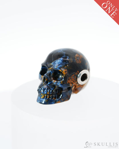 Skullis Signature Pietersite Gem Skull Pendant or Necklace Hand Carved Sterling Silver 925 Chain for Women & Men
