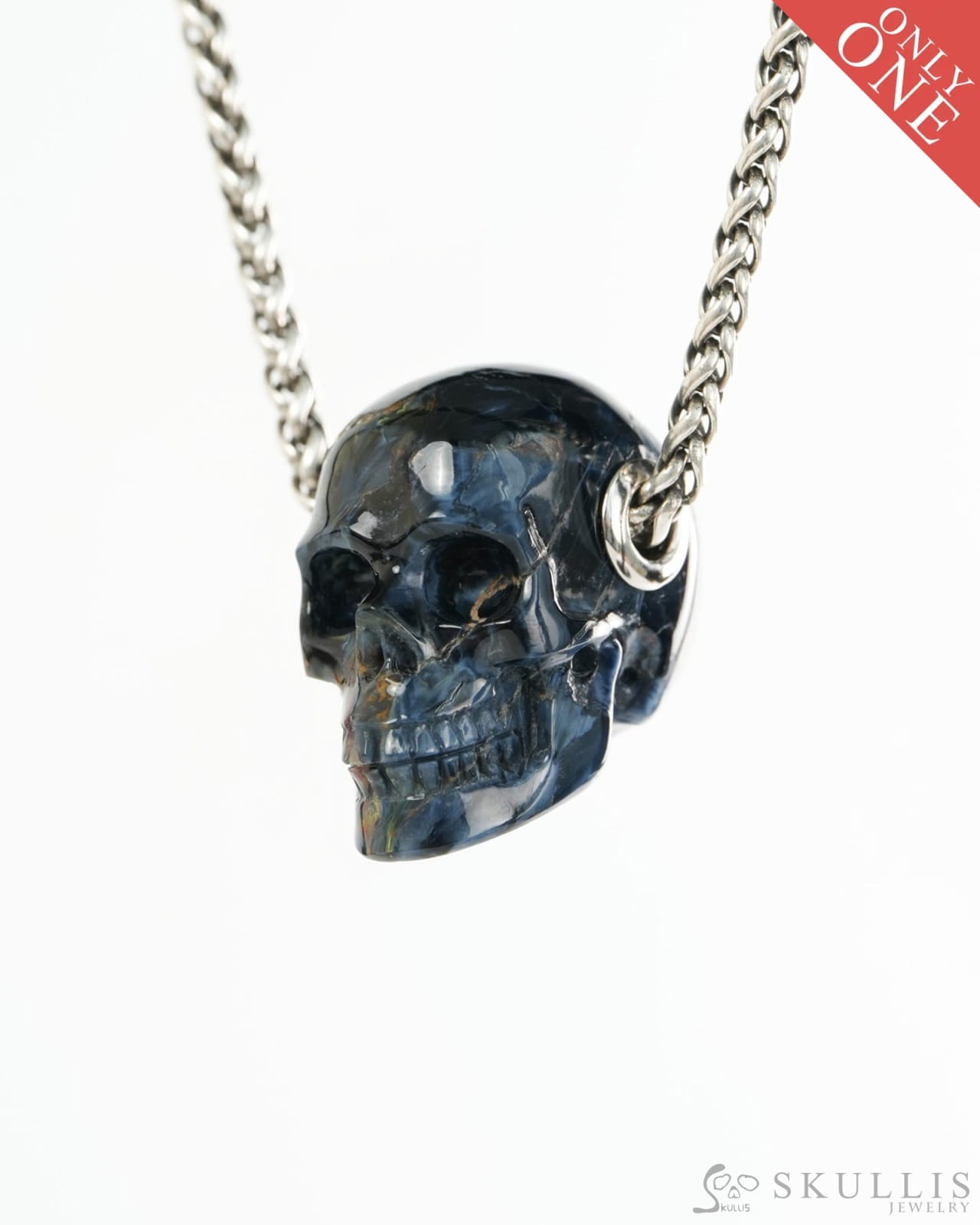 Skullis Signature Pietersite Gem Skull Pendant or Necklace Hand Carved for Women & Men - 9900428 - Skull Pendants