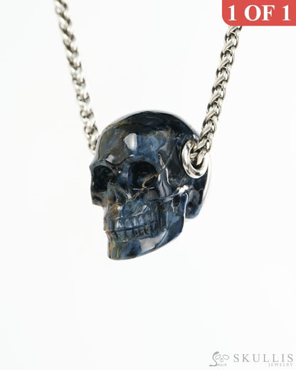 Skullis Signature Pietersite Gem Skull Pendant or Necklace Hand Carved for Women & Men - 9900428 - Skull Pendants