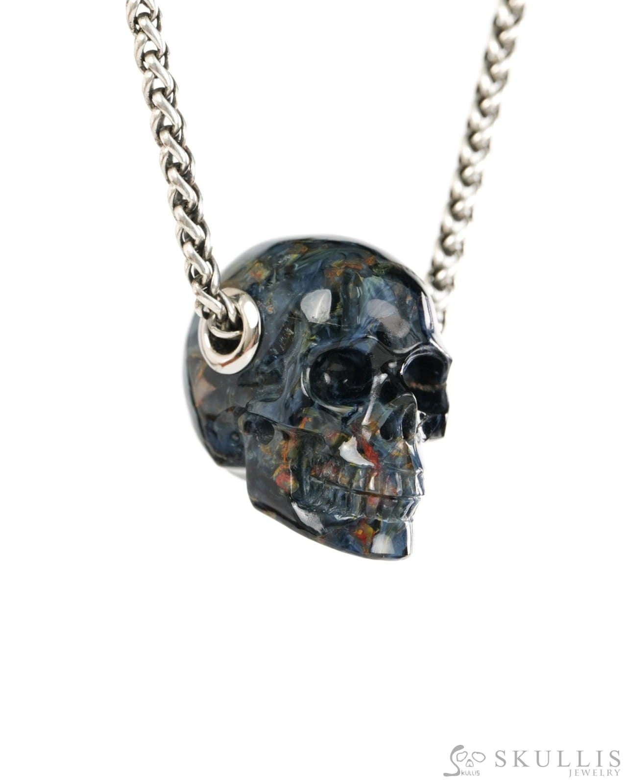 Skullis Signature Pietersite Gem Skull Pendant or Necklace Hand Carved for Women & Men - 9900428 - Skull Pendants