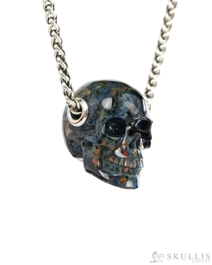 Skullis Signature Pietersite Gem Skull Pendant or Necklace Hand Carved for Women & Men - 9900428 - Skull Pendants