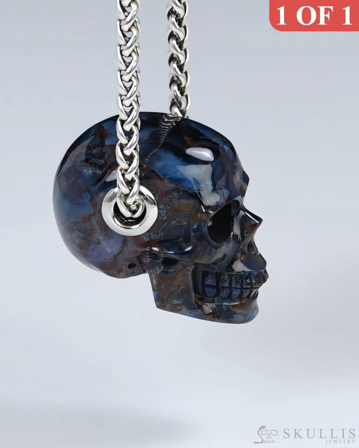 Skullis Signature Pietersite Gem Skull Pendant or Necklace Hand Carved for Women & Men - ZR19500397 Skull Pendants
