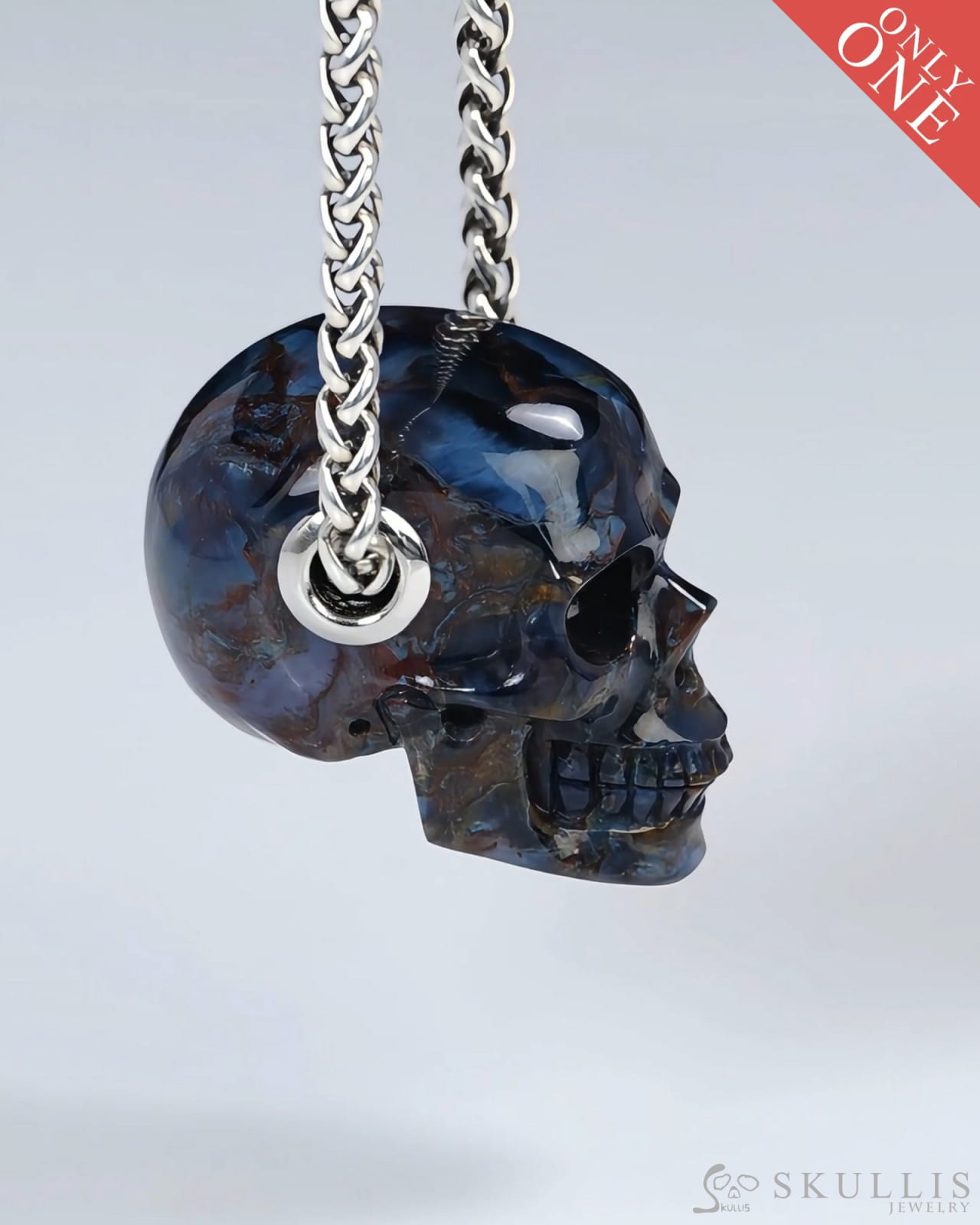 Skullis Signature Pietersite Gem Skull Pendant or Necklace Hand Carved for Women & Men - ZR19500397 Skull Pendants