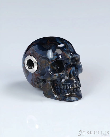 Skullis Signature Pietersite Gem Skull Pendant or Necklace Hand Carved for Women & Men - ZR19500397 Skull Pendants