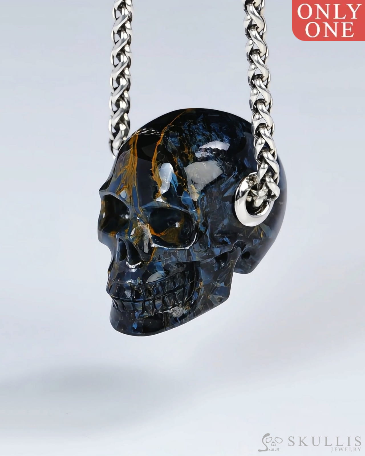 Skullis Signature Pietersite Gem Skull Pendant or Necklace Hand Carved for Women & Men - ZR19500398 Skull Pendants