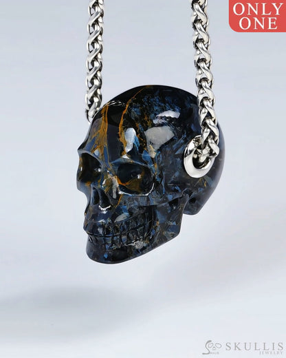 Skullis Signature Pietersite Gem Skull Pendant or Necklace Hand Carved for Women & Men - ZR19500398 Skull Pendants