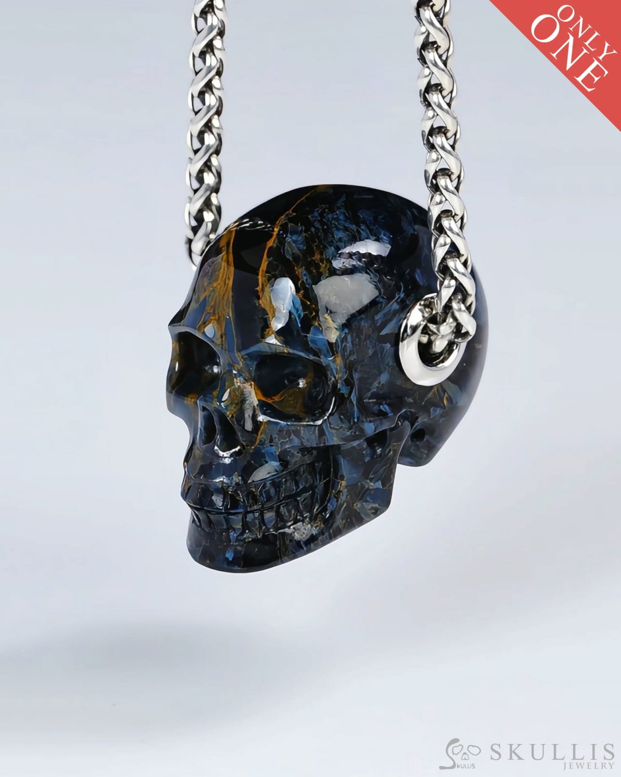 Skullis Signature Pietersite Gem Skull Pendant or Necklace Hand Carved for Women & Men - ZR19500398 Skull Pendants