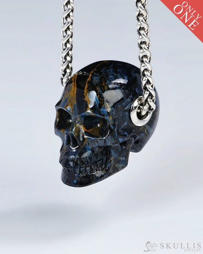 Skullis Signature Pietersite Gem Skull Pendant or Necklace Hand Carved for Women & Men - ZR19500398 Skull Pendants