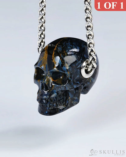 Skullis Signature Pietersite Gem Skull Pendant or Necklace Hand Carved for Women & Men - ZR19500398 Skull Pendants